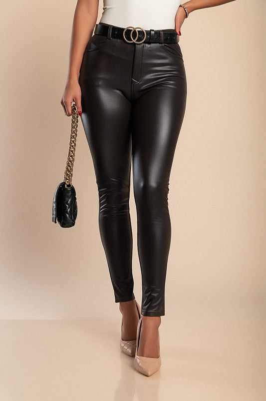 Faux leather pants, black "