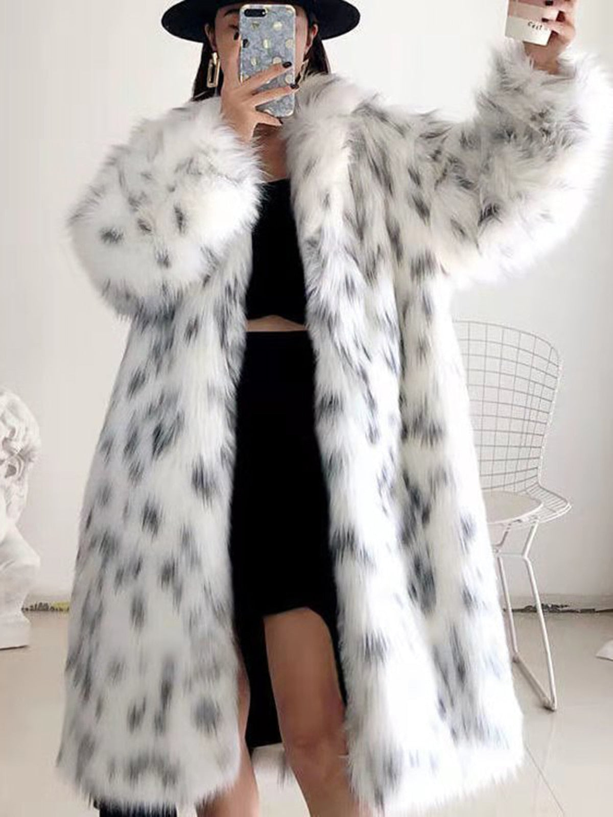 Women Winter New Faux Fox Fur Coats Ladies Casual Snow Leopard Print