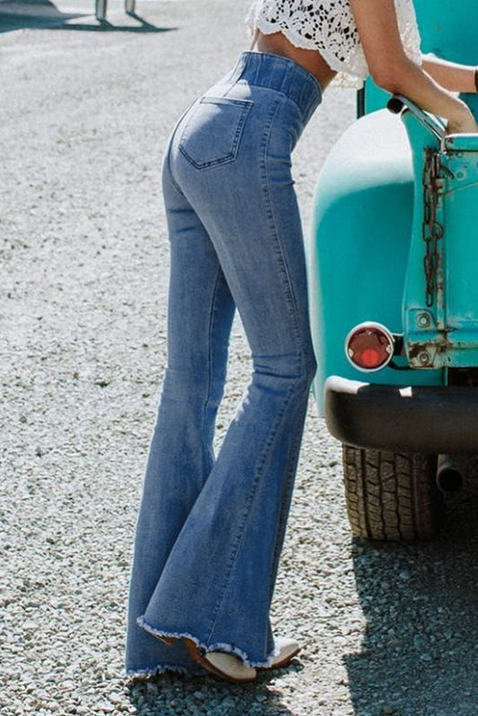 Women's Blue High Waist Bell Bottom Jeans