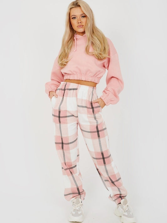 Light Pink Checked Joggers Womens - Check Print Joggers