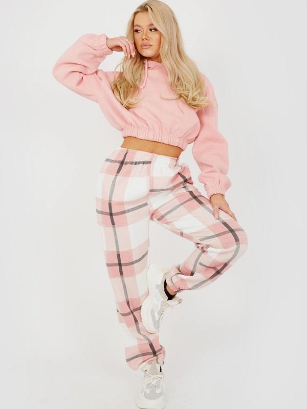 Light Pink Checked Joggers Womens - Check Print Joggers