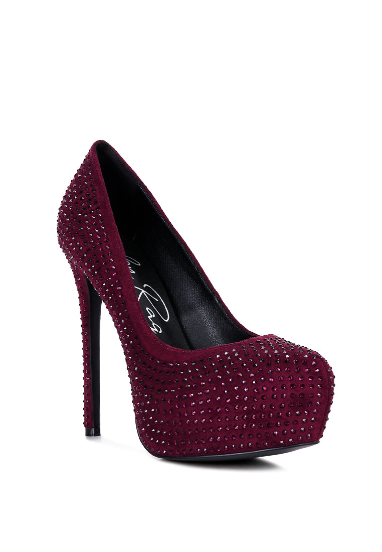 clarisse diamante faux suede high heeled pumps
