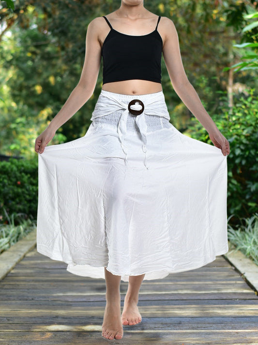 Bohotusk Plain White Long Skirt With Coconut Buckle (& Strapless