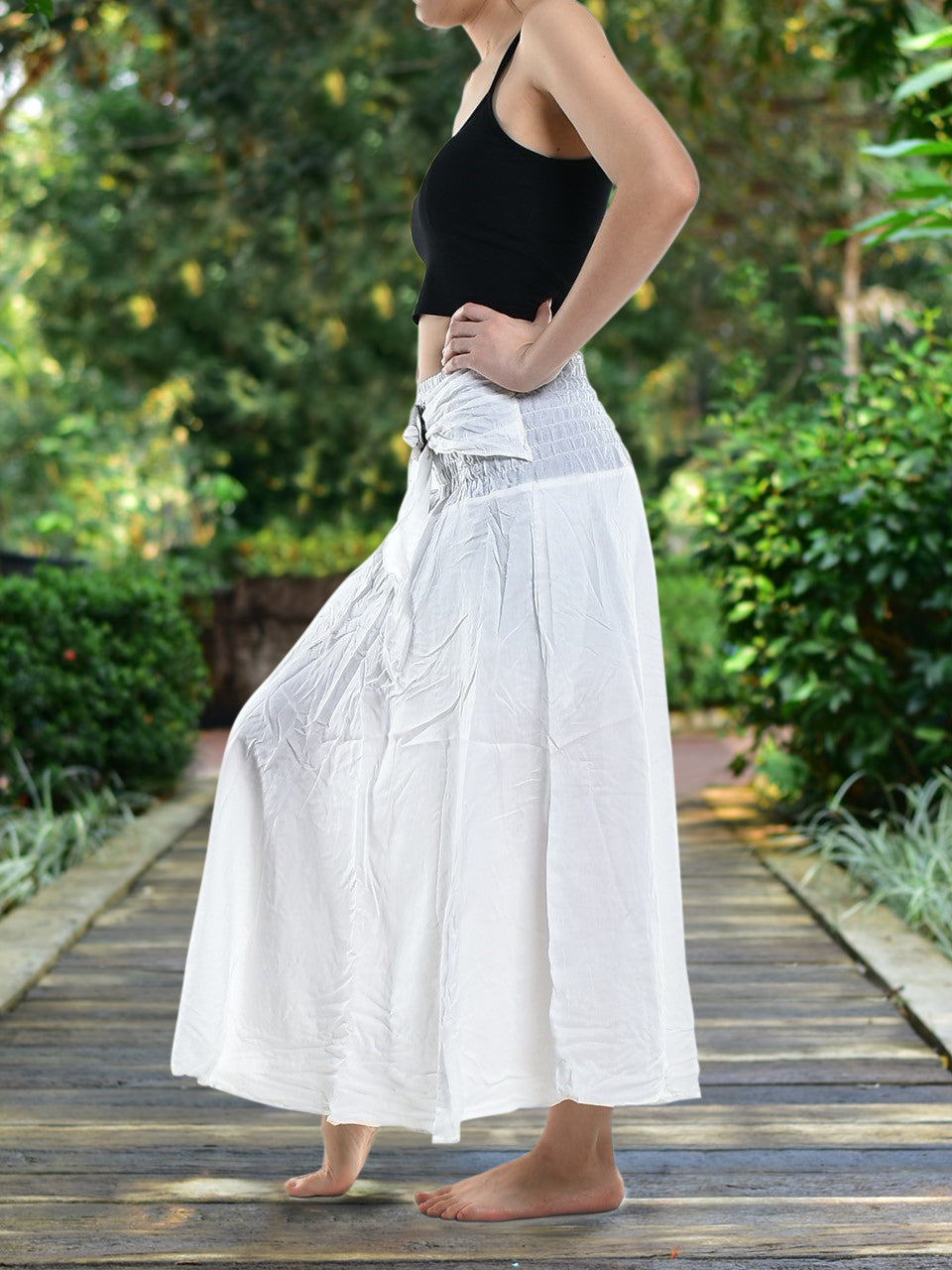 Bohotusk Plain White Long Skirt With Coconut Buckle (& Strapless