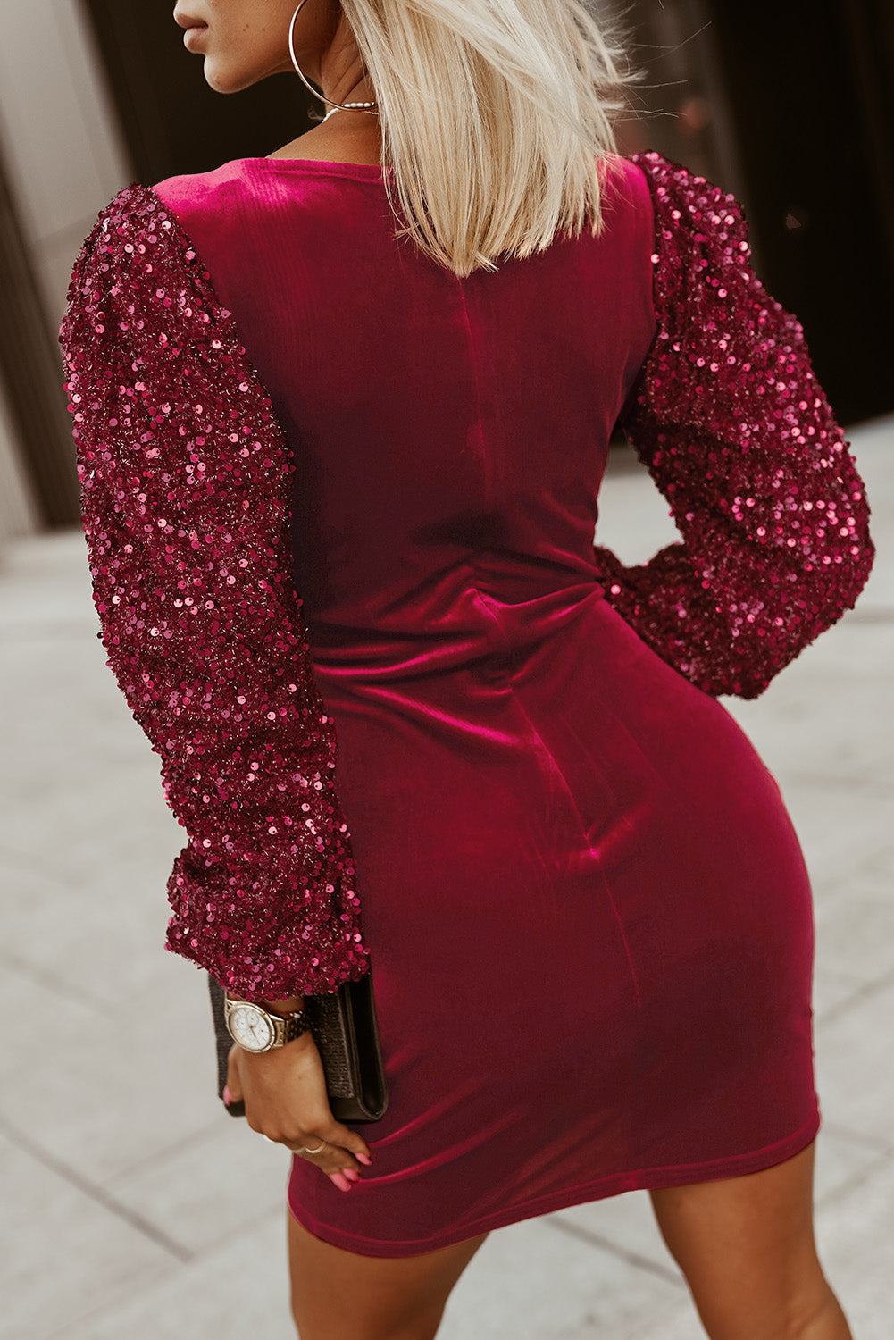 Red Sequin Velvet Dress