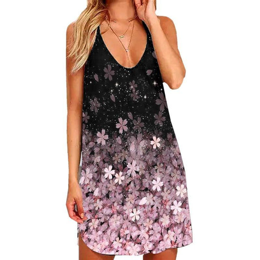 Summer New  Printed Sexy Hollow-out Halter Slim Dress for Women