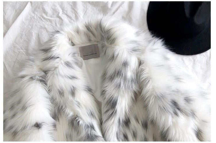 Women Winter New Faux Fox Fur Coats Ladies Casual Snow Leopard Print