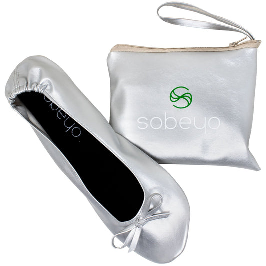 Foldable Ballet Flats Women's Travel Portable Comfortable Shoes Silver