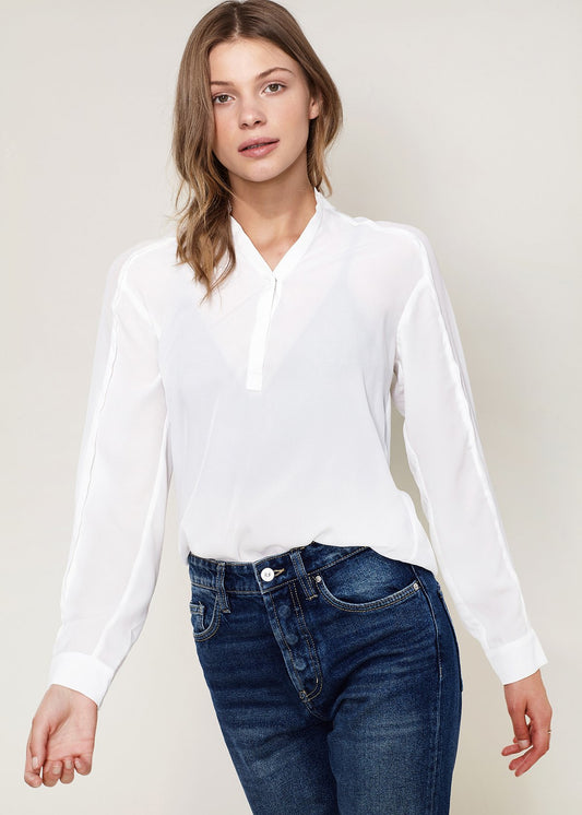 Women's Mandarin Collar Shirt Blouse In Ivory