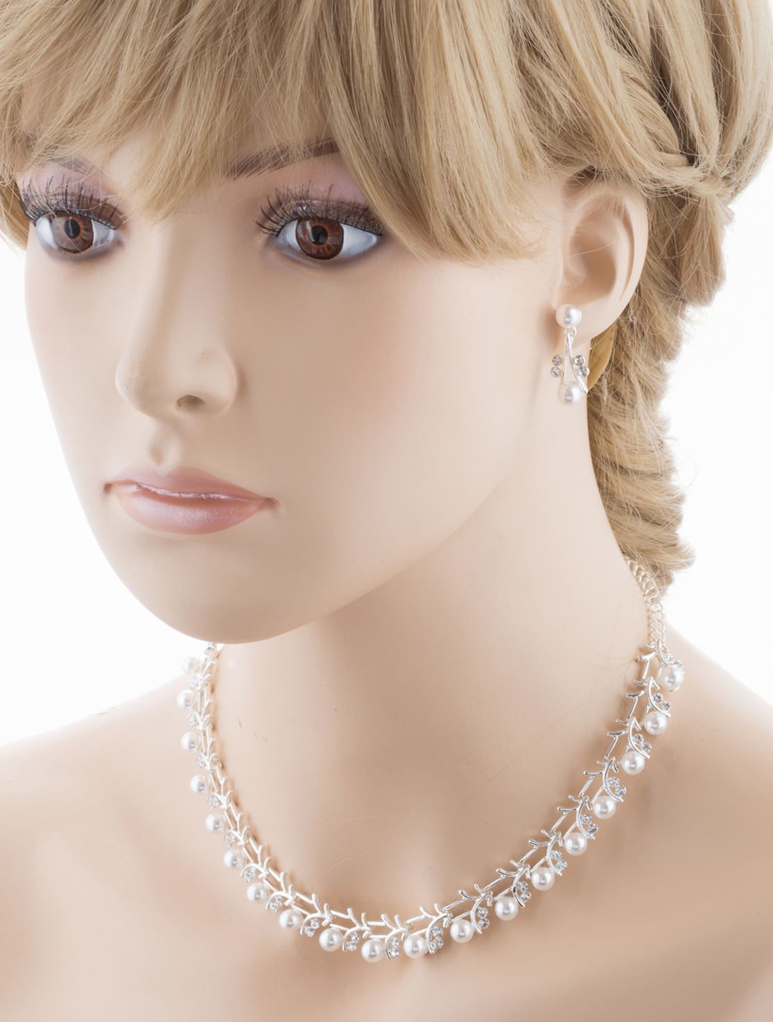 Bridal Wedding Jewelry Set Crystal Rhinestone Pearl Sophisticated