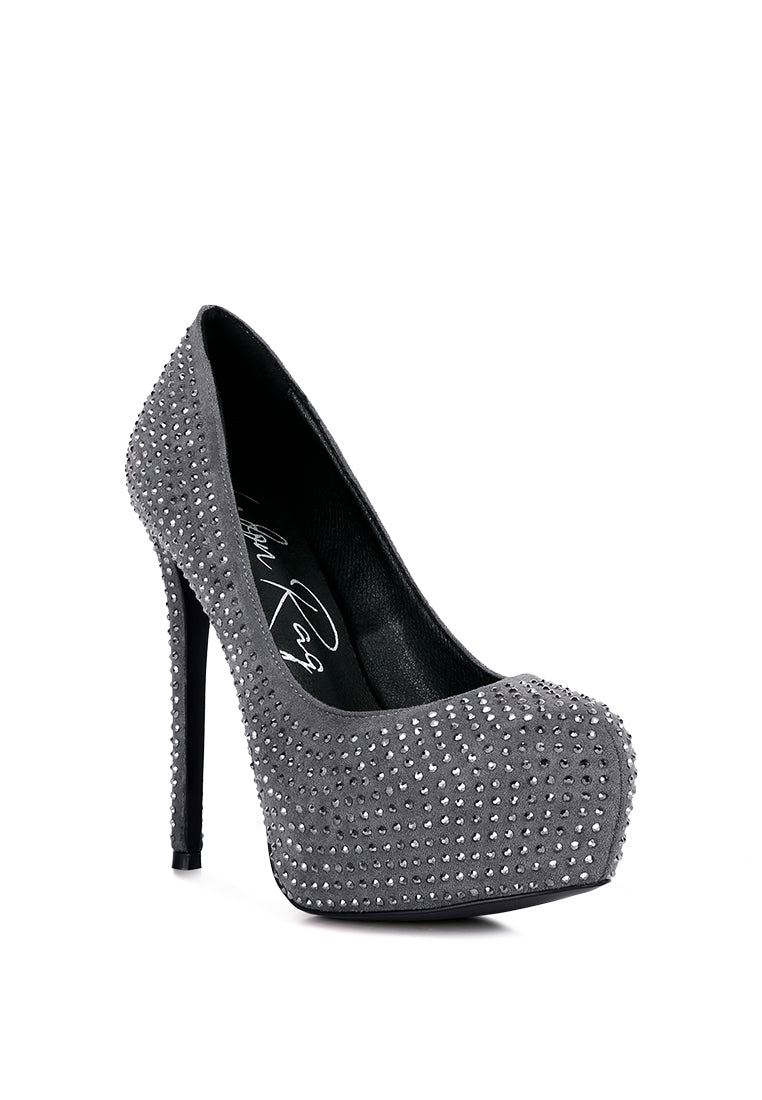 clarisse diamante faux suede high heeled pumps