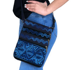 Handmade Black and Blue Suede Cross Body Bag