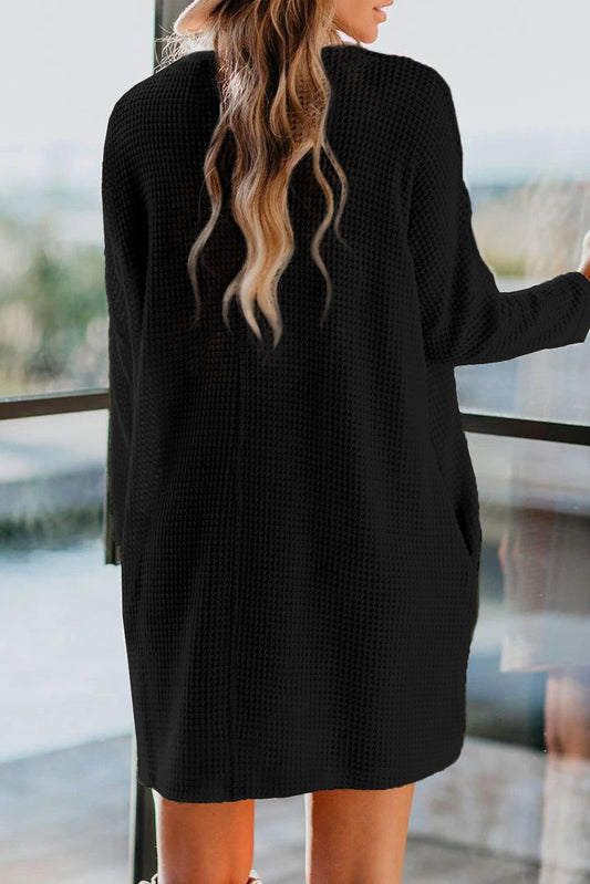 Cowl Neck Long Sleeve Pocketed Knit Mini Dress