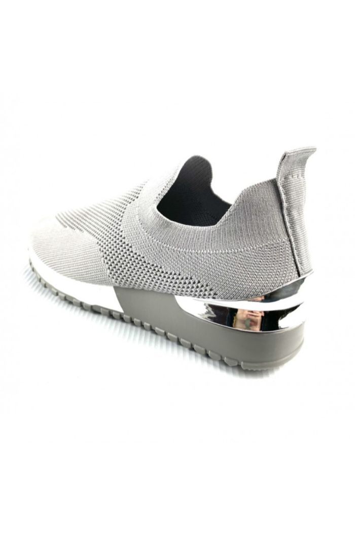 Grey Knitted Sock Trainers Womens w/ Silver Detail