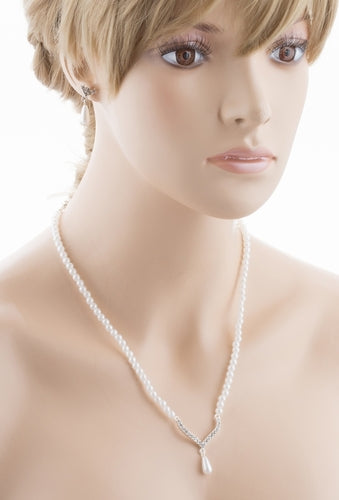 Bridal Wedding Jewelry Set Crystal Rhinestone Teardrop Pearl Soft V