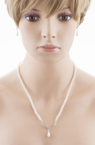 Bridal Wedding Jewelry Set Crystal Rhinestone Teardrop Pearl Soft V
