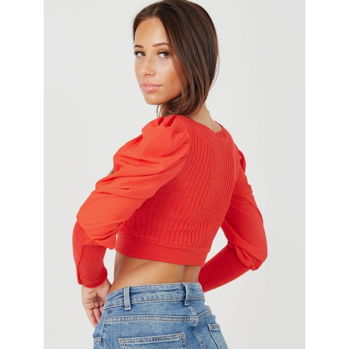 Wrap Front Ribbed Long Sleeve Crop Top